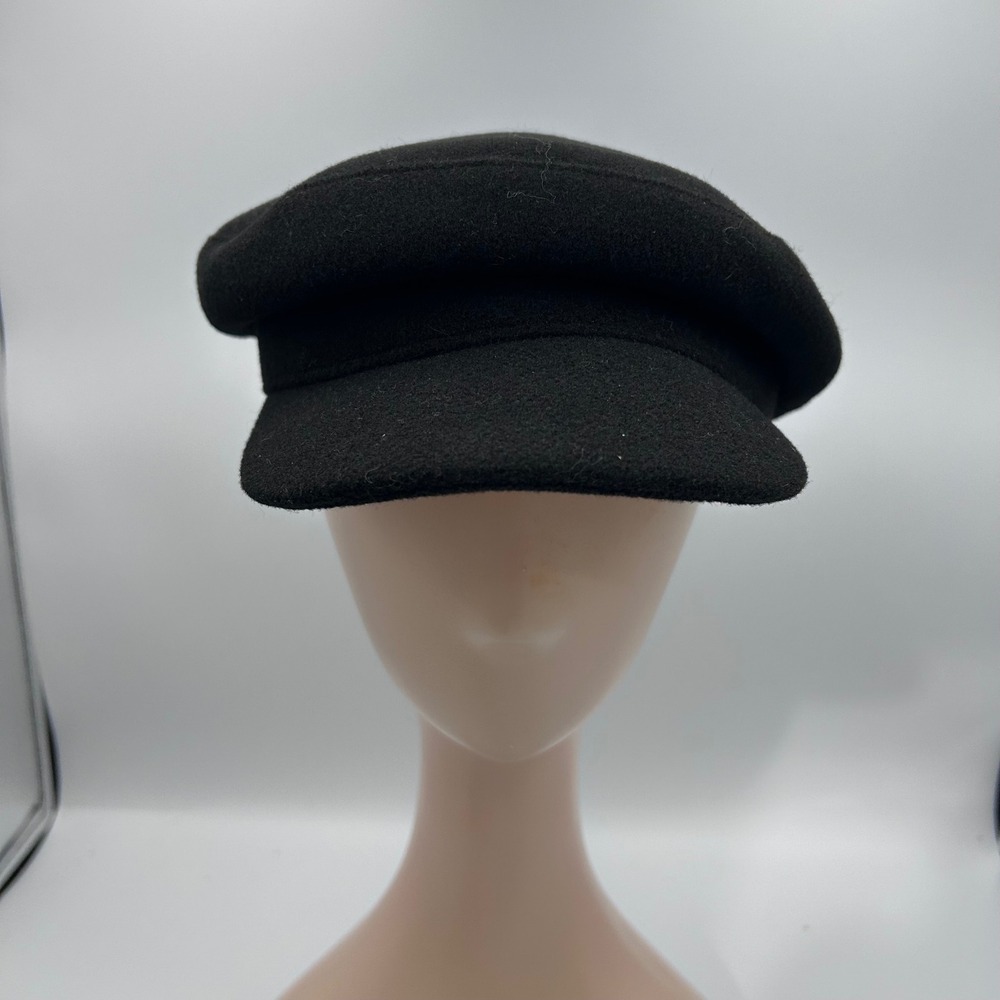Black Wool Blend Newsboy Cap Baker Boy Cabbie Hat Solid Minimalist Accessory